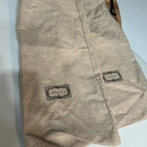 Set Of 2 GUCCI Dust Bag 8x17 Tan Brown Logo Drawstring Storage Bags Wallet, Shoe